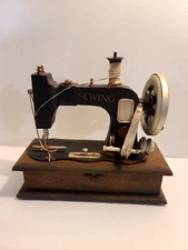 Wooden and Metal Vintage Sewing Machine Trinket Storage Box