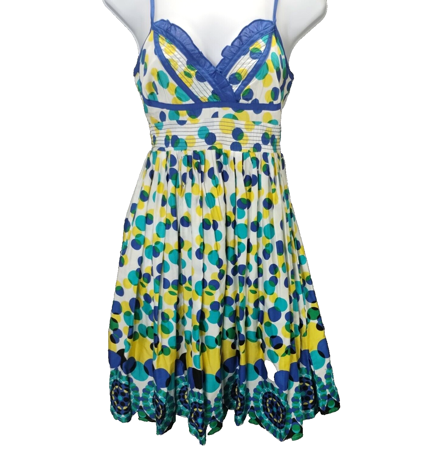 XOXO Sundress Women's M Empire Waist Smock Bow Polka Dot Retro Pin Up Coquette-image