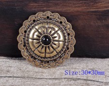 10PC 30MM Black Turquoise Starburst Engraved Vintage Brass Oval Concho Screwback