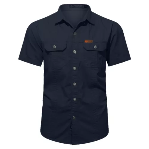 Hombres Camisas de Verano Camisas de Manga Corta Informales Camisa de Playa con Botones con Bolsillo - Imagen 43 de 54