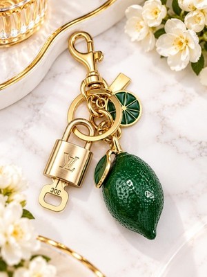 Authentic Louis Vuitton Gold Lock & Key   Unbranded Lemon Bag Charm Keychain
