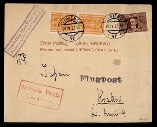 DR WHO 1925 POLAND AUSTRIA FRANKED RETURN FLIGHT VIENNA TO KRAKAU R81472