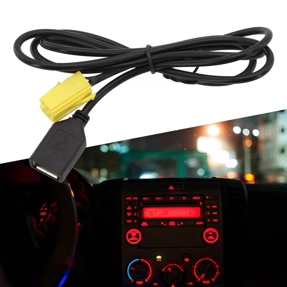 Convenient Car Audio Radio 6Pin AUX USB Cable Female Port Extension Wire - Image 3 of 4