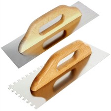 Toolty Stainless Steel Square Notched Trowel 480mm with Wooden Handle for Mortar