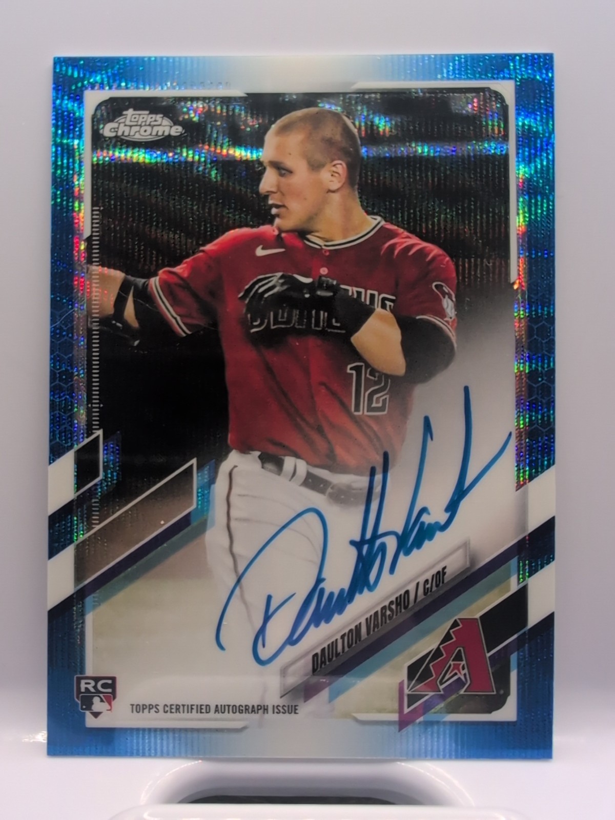 Daulton Varsho 2021 Topps Chrome Rookie On-Card Auto #RA-DV Blue Wave /150 RC