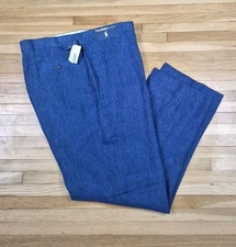 Vtg Polo Ralph Lauren 100% Linen Pleated Cuffed Blue Trousers Pants 40x32 NWT