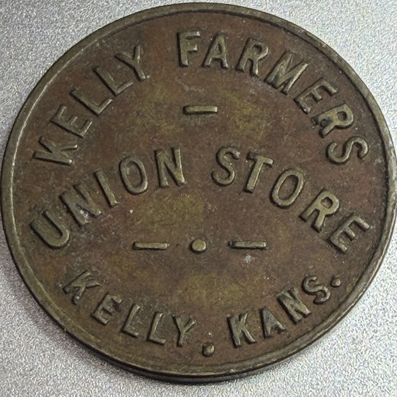 Kansas, Kelly Farmers Union Store Brass Good For 10¢ Merchandise Token 121239