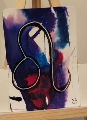 ACEO - Original Ink Painting Abstract Zodiac Leo- Signed Art, SpookieCreations