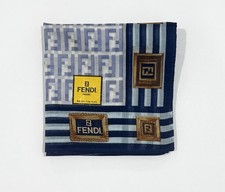 NWT FENDI HANDKERCHIEF Logo Geometric Blue Navy Cotton POCKET SQUARE 18  