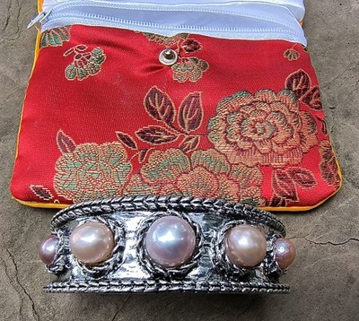 Adara Catori Purple Freshwater Pearl Bangle, Metal Alloy Cuff
