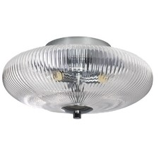 Polished Chrome Ribbed Glass Vintage Domed Flush Ceiling Light 30cm