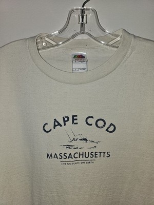 Vintage Cape Cod Massachusetts Large Mens Cream Graphic Logo Short Sleeve Tshirt