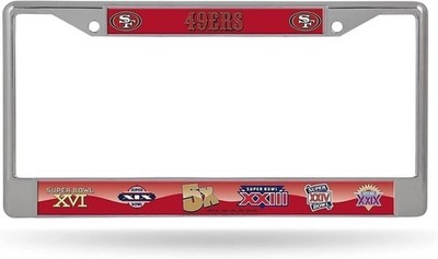San Francisco 49ers 5X Champions Premium Metal License Plate Frame Chrome Tag...