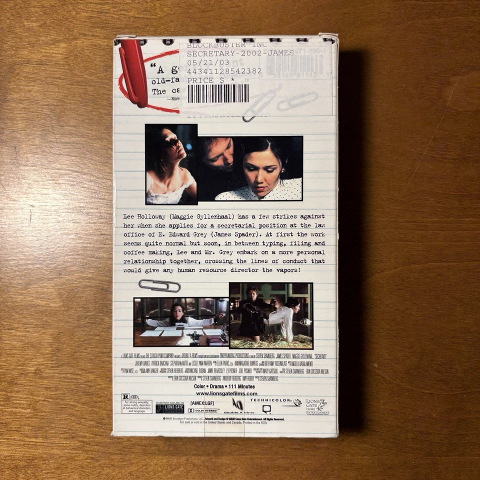 Secretary VHS Tape Movie Film (James Spader, Maggie Gyllenhaal) 2002 RARE HTF Foto 3 de 3