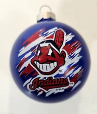 Cleveland Indians Chief Wahoo MLB Glass Blue Christmas Ornament MADE IN USA