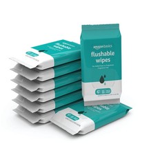 Amazon Basics Flushable Adult Toilet Wipes, 42 Count Pack of 8 , white