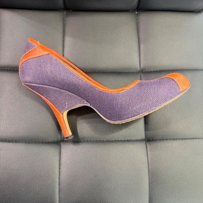 Diesel Vintage Purple Woven Fabric Orange Leather Trim Pumps Heels Size 37