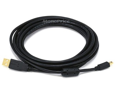 Monoprice USB 2.0 Type-A Male to Mini Type-B 5pin Cable - 15 Feet, Black 