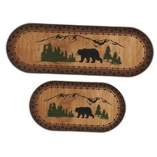 2 Pcs Bear Non Skid Rug Rustic Lodge Theme Area Rug with Bear and Cub Scene