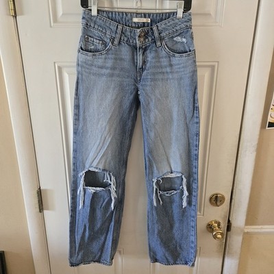Levi's Superlow Distressed Denim Jeans Size 25 Wide Leg Y2K Grunge (28x31) Baggy