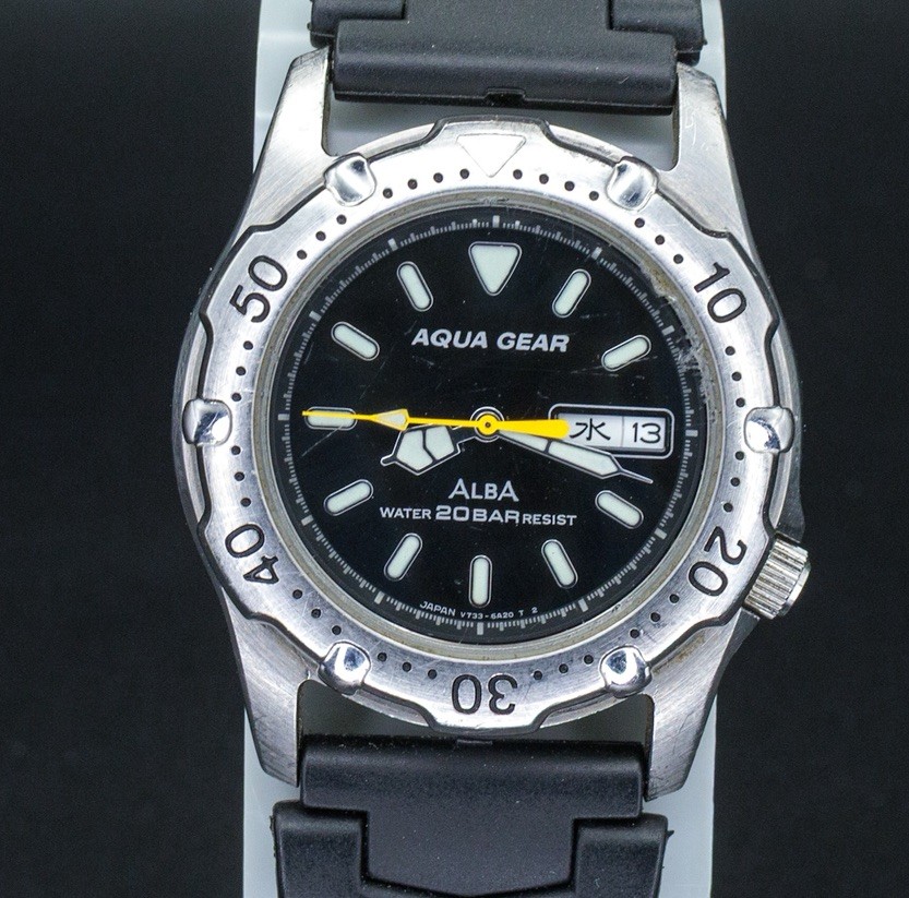 Seiko Alba Rare Aqua Gear V733-6A11 Day Date 36mm Vintage JDM