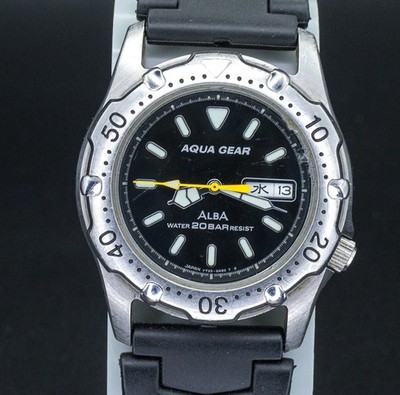 Seiko Alba Rare Aqua Gear V733-6A11 Day Date 36mm Vintage JDM Import Dive Watch