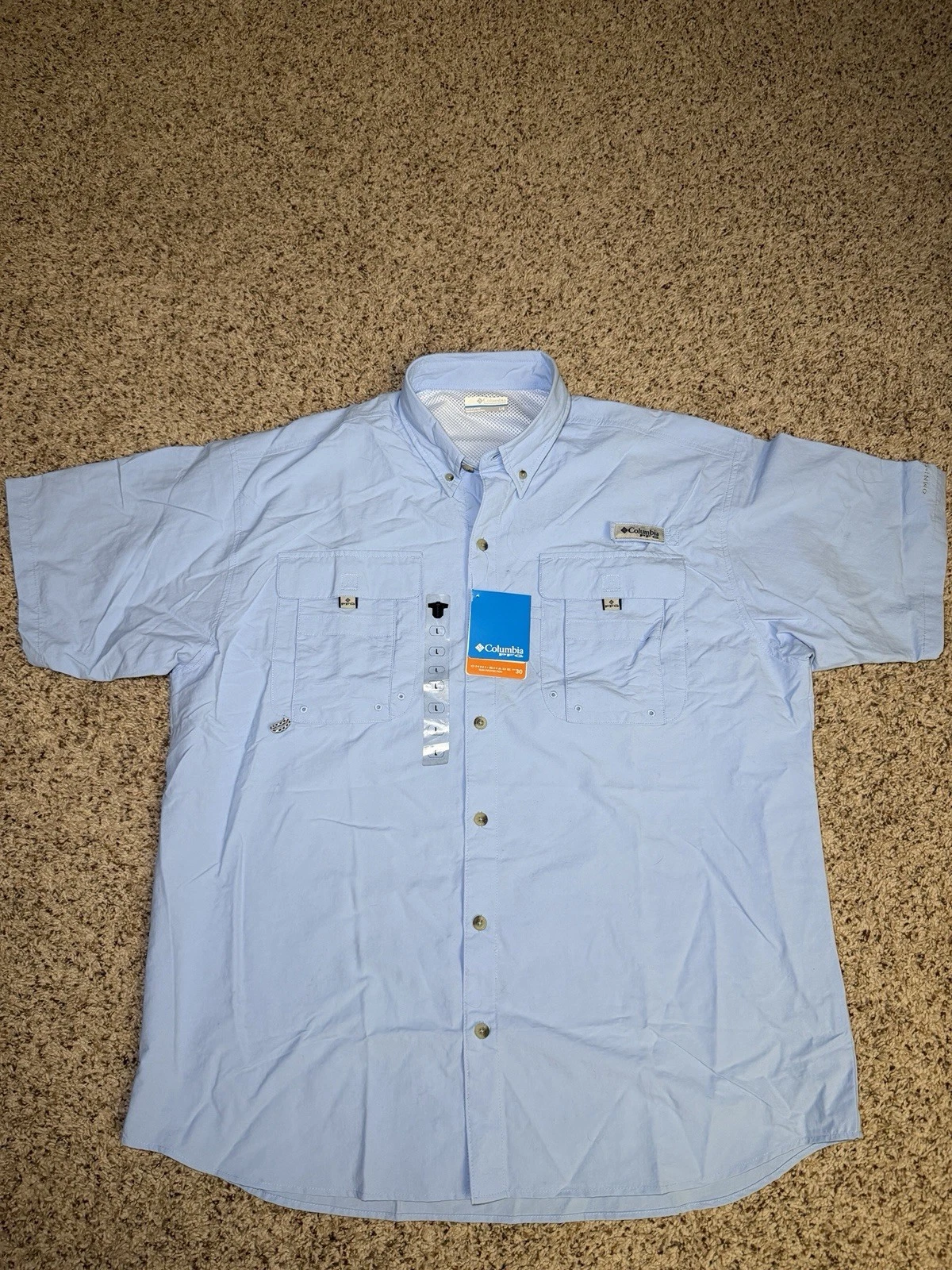 NEW Columbia Shirt Mens L Blue Bahama II PFG Fishing Omni Shade Button Up UPF 30