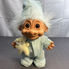 Vintage 1990's Sleepy Time Night Russ 8"Troll Doll Blue Trap Door Pajamas