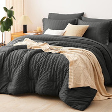 California King Comforter Set, Dark Grey Seersucker Bed in a Bag OEKO-TEX Cert