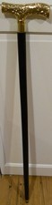 Antique Ebonized Wood Walking Stick Cane with Decorative Silver-Tone Collar — listing 5