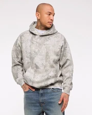 Abercrombie & Fitch Men’s Essential Popover Oversized Pullover Taupe Camo Hoodie