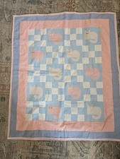 Handmade Quilt Crib Wall Hanging 42" X 48" Cat Kitten Granny Floral Ditsy Pink