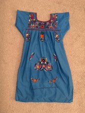 Mexican Embroidered Puebla Dress Tunic   Blue Floral XS   Handmade   Read