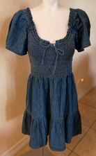 NWT GAP Blue Denim Jean Flutter Sleeve Smocked Dress SZ M