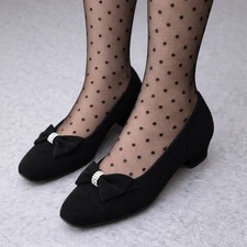 Vintage Magdesians Sparkly Rhinestone Black Bow Heels 9.5 9
