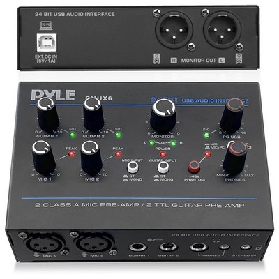 Pyle Compact 2 Channel USB Audio Interface w/Ultralow Noise Design - PMUX6