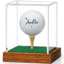 Golf Ball Display Case Clear Acrylic Memorabilia Stand Cube Holder with Wood ...