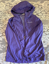 Columbia Kids Hooded Full Zip Windbreaker Jacket Purple Nylon Size L