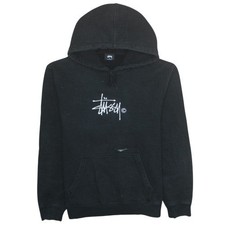Stussy Men Black Pullover Hoodie Medium Fleece Streetwear Logo