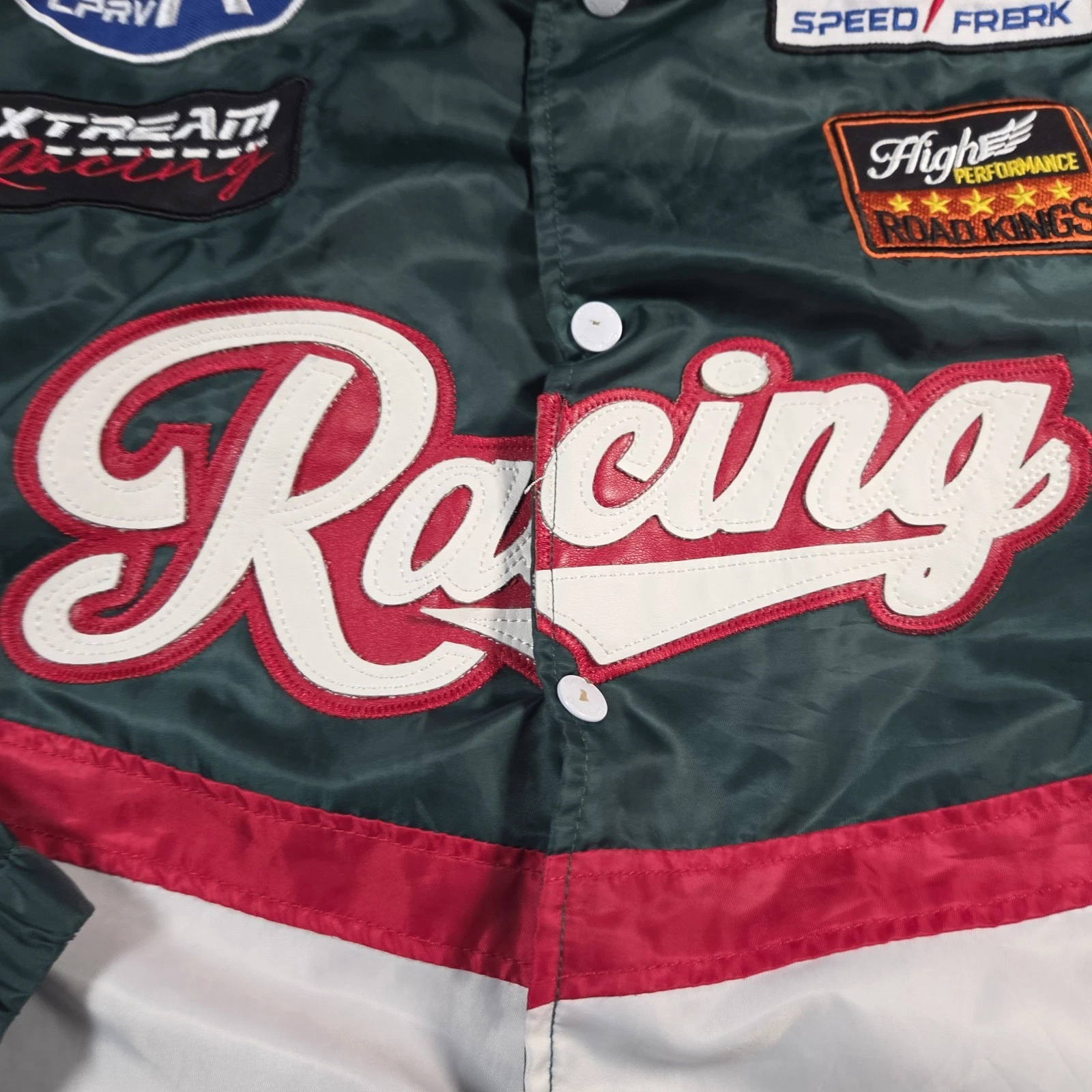 Copper Rivet Racing Bomber Jacket Mens XL Green White Speed Freak Streetwear image 2