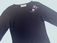 Vintage PERUVIAN ALPACA Navy Sweater Floral Embroidery Size Small