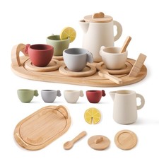 Wooden Tea Party Set for Toddler 3-5,Kids Tea Sets for Little Girls 4-6, 14pc...