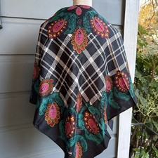 Diane Von Furstenberg DVF Paisley  Plaid Silk Scarf -Oversized- 42  x42  -New 