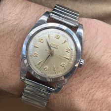 Vintage Zodiac Rotographic Silver Tone Automatic Mens Watch 1950s Runs!