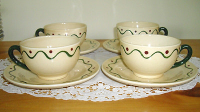 Vintage California Provincial Metlox ROOSTER Poppytrail Teacups +Saucers ~SETo4