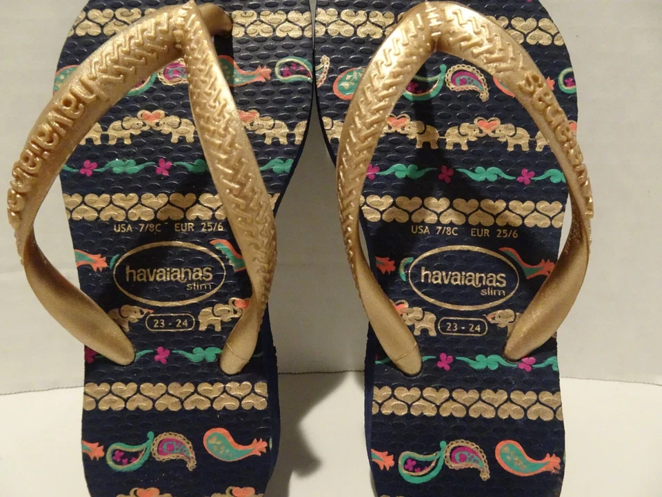 Sandalias HAVAIANAS Azul Dorado Verde Elefante Niña Delgadas Talla 7/8 Foto 2 de 3