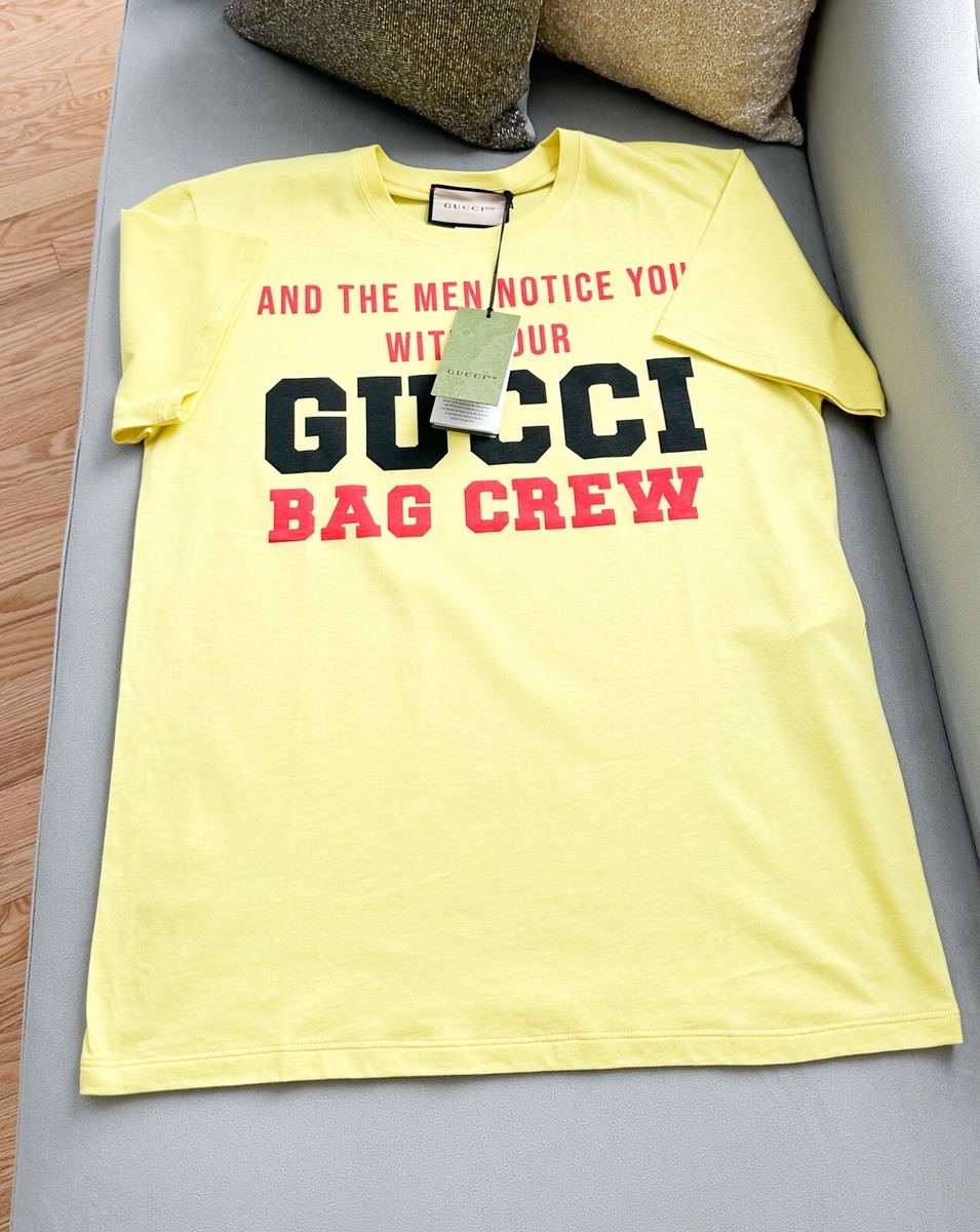 Gucci Logo Bag Crew Graphic Print Yellow Cotton T-Shirt | eBay