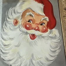Vtg Christmas Card Santa Face Gray Background