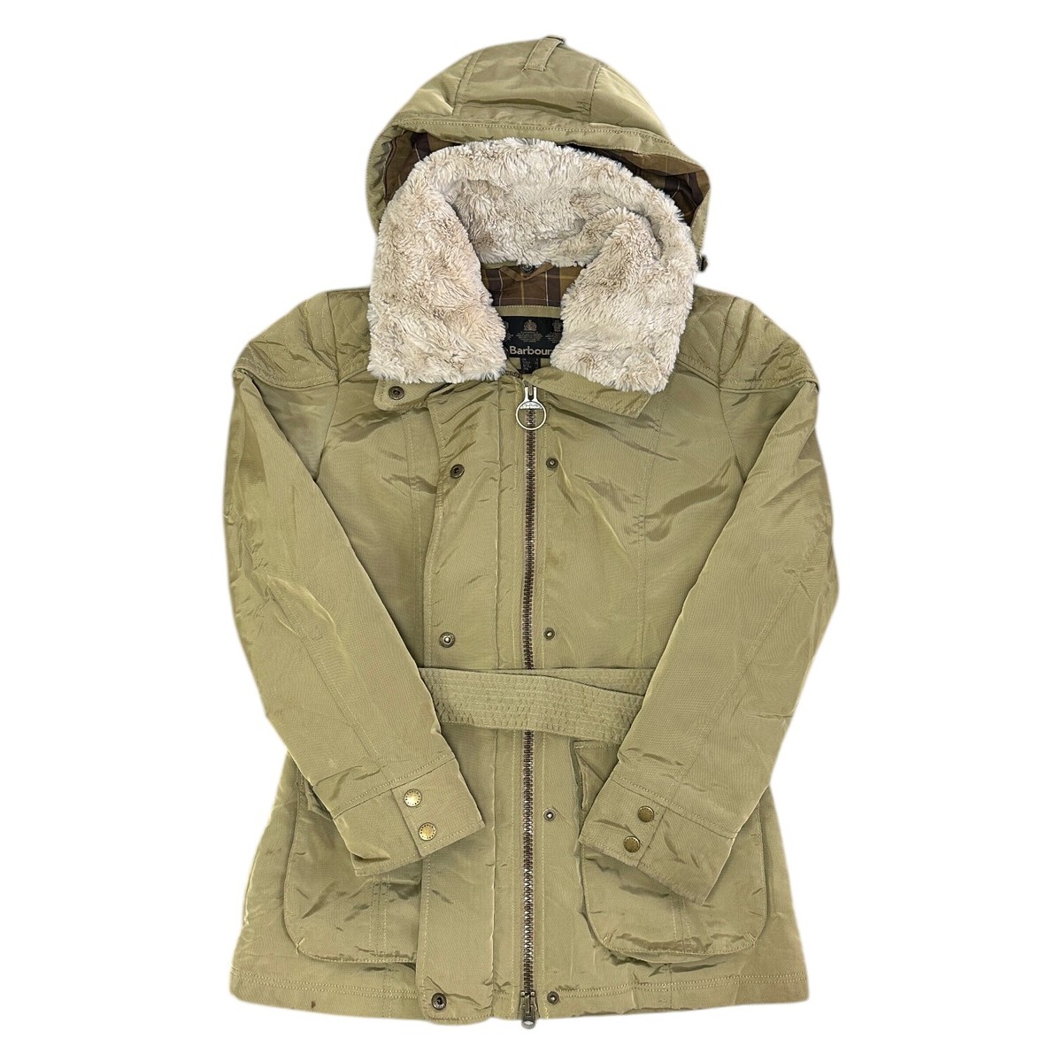 Barbour Outlaw Jacket Hooded Winter Waterproof Rain Beige Womens