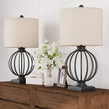 Modern Table Lamps - Set of 2 Wrought Iron Open Cage Lights with LED Bulbs - ...